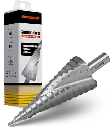 COMOWARE Stufenbohrer, 10mm Schaft Profi HSS Kegelbohrer Ø4-32mm 15 Stufen Metallbohrer Hochwertiges M2 Step Drill Bit mit 2 Spiralnuten für Metall, Holz, Kunststoffe
