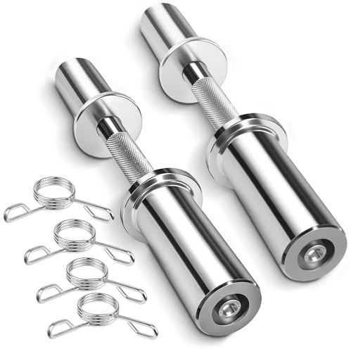 16 Olympic Dumbbell Handles, Pair Loadable Dumbbell Bars for 2-inch Weight Plates with Rotating Sleeves & 4 Spring Collars, Home Gym Strength Training (Silver)