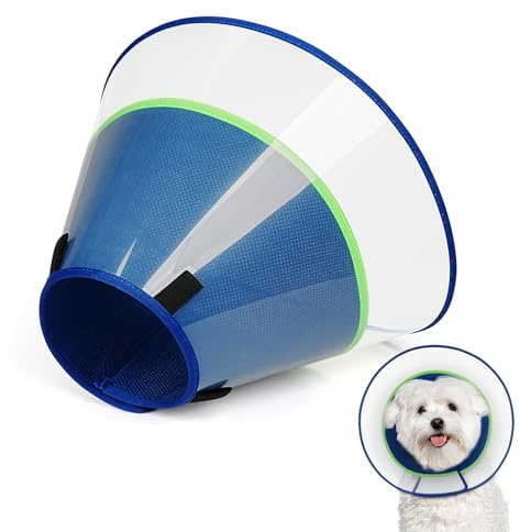 Supet Hundekegelhalsband mit weichem Polster, transparentes Elizabeth-Genesungshalsband für Hunde, um das Lecken nach Operationen, Kastration und Verletzungen zu stoppen(Blue-M)
