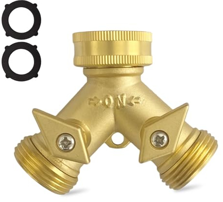 2-Wege Verteiler Wasser 3/4 Zoll, Wasseranschluss Verteiler Wasserhahn Verteilers Messing Y-verteiler 2 Wege Wasserverteiler für Waschmaschine Geschirrspüler Gartenschlauch