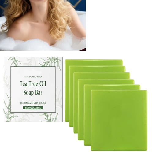 Tea Tree Oil Soap Bar, green tea tree soap, oil facial relief bar,oil control refreshing suitable sensitive skin relieve skin problems, based face body (6pcs)