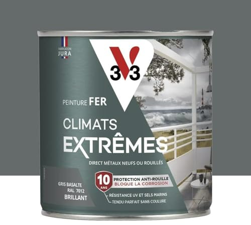 V33 Peinture Fer Climats Extrêmes Brillant Gris basalte 0,5 L