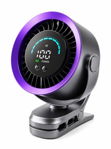 Clip Ventilator Akku, Mini Ventilator mit Klemme, Tragbarer Ventilator Klein mit 100 Stufen, USB Tischventilator Leise mit LED Display, 9000 RPM Turbo Fan fuer Kinderwagen Auto Camping, Grau
