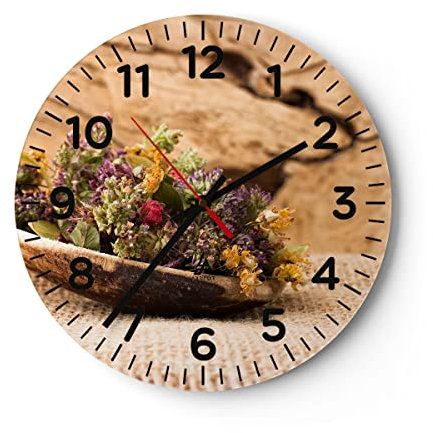 Modern Wanduhr Kraut Tee Bio getrocknete Kräuter 30x30cm Rund Klein Wand Uhr Glas Analog Zimmeruhren Küche Büro Wohnzimmer Glasuhr Wall Clock Dekoration Design Wanddekoration Küchenuhr C4AR30x30-2471
