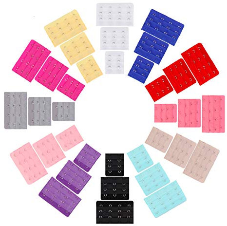 ESEE BH-Verlängerung für Damen, BH-Verlängerung, 2 Haken, 3 Haken, 4 Haken, 3 Reihen, 12 Farben, 36 Stück, Schwarz, Weiß, Beige, Grau, Rot, Rosa, Blau, Lila, Grün, Gelb, 2 hooks 3 rows 3 hooks 3 rows