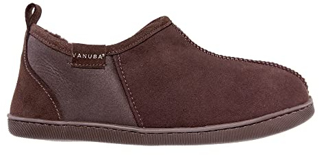 Vanuba Dorper Handmade Herrenhausschuhe, Naturleder, 100% Schafwolle, Warme und Bequeme Hausschuhe 45 EU Leder + Harz Grau/Weiß