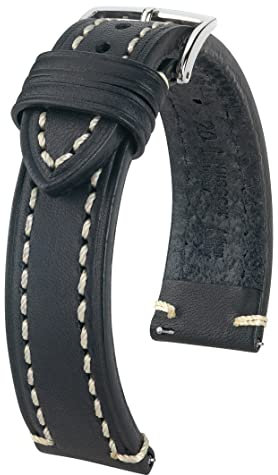 HIRSCH XL Herren Uhrenarmband Sattelleder Modell Liberty 20 mm Schwarz