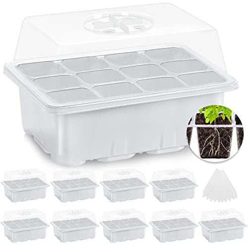 MIXC Lot de 10 Plateaux de démarrage de semis, Mini propagateur avec dôme ventilé d'humidité et Base pour démarrage de graines (12 cellules par Plateau)
