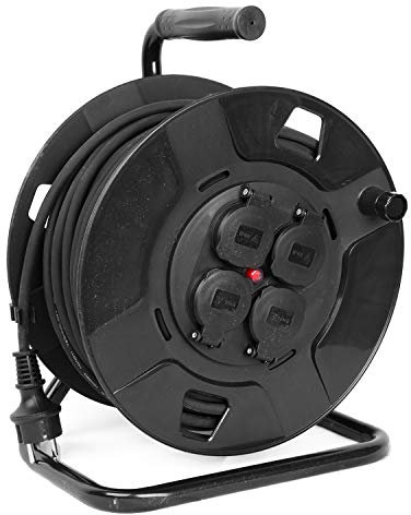 Mojawo 10 Meter Outdoor Profi Kabelbox Kabeltrommel für den Aussenbereich mit 4 Steckdosen und Wärmeschutzabschaltung, IP44, Schwarz