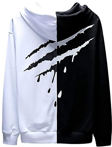 KENAIJING Felpa Uomo, Giacca con Cappuccio Zip in Pile Uomini Donne (Nero Bianco 2, 5XL)