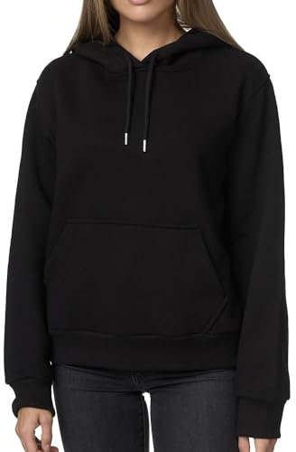 Smith & Solo Hoodie Damen – Kapuzenpullover Frauen Baumwolle Long, mit Kapuze Pullover Sweatshirt Rundhals, Slim Fit Freizeit Sport Langarmshirt, Training - Pulli Streetwear (S, Schwarz)