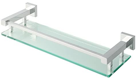 SAYAYO Étagères de Salle de Bain Étagère de Douche en Verre Étagère Murale Rangement Douche avec Tablette, Verre Trempé Rectangulaire, Finition Chrome Poli, 40CM, EGC2000-40-C