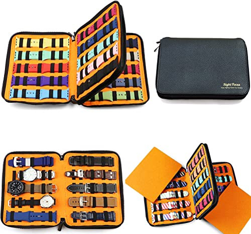 Sight Focus 20 Fächer, Reise-Uhrenarmband, Aufbewahrung, Sammlung, Uhrenarmband-Organizer, Tasche, doppellagig, für Apple Watch-Bänder, Elektronik-Organizer, Aufbewahrungstasche (schwarz mit orange)