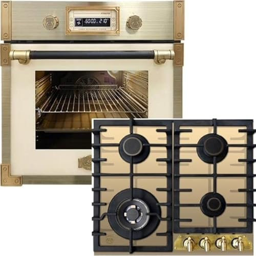 Kaiser Forno a pirolisi EH 6427 Avorio + KCG 6335 ElfEm, Retrò Pirolisi da incasso Forno 73L Vetro Elfebe 60 cm+60 cm, Vetro Avorio, Retro Incasso, 3,8 kW WOK