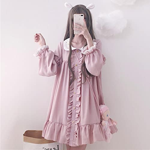 SARGE 2022 été Mignon Rose Robe Femmes Harajuku à Volants Dentelle Patch Kawaii Robe Lolita Cosplay Doux Y2k Robes à Manches Longues