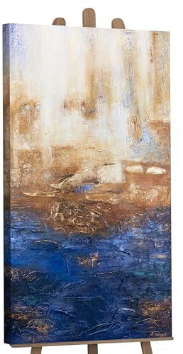 YS-Art Abstrakt Acrylbild auf Leinwand Marine II blau gold Vertikal