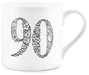Purely Home 90th Birthday Mug - Fine Bone China White Mug Coffee/Tea Present Birthday Celebration Gift