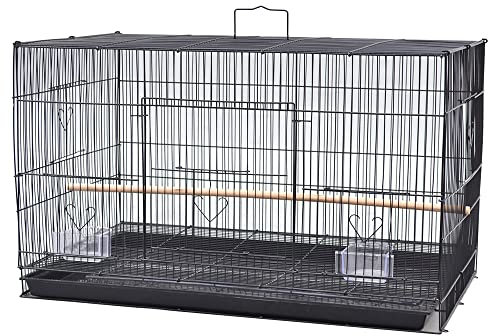 Vogelkäfig, mit zentraler Trennwand, Schublade, Käfig für Papageien, klein bis mittel (75,5 x 45 x 45 cm, schwarz)