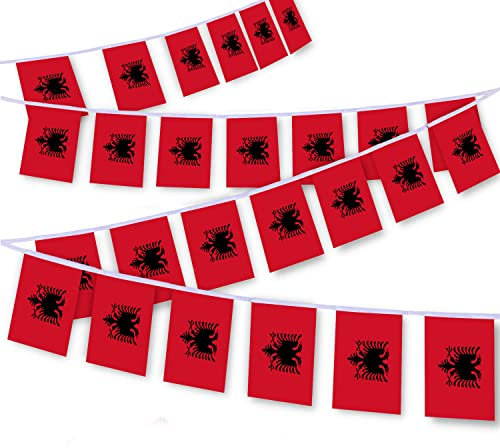 30 Stück Albanien-Flaggenschnur, 10 m, albanische Wimpelkette, Dekorationsbanner für den Innen- und Außenbereich, Terrasse, Hof, Dekoration