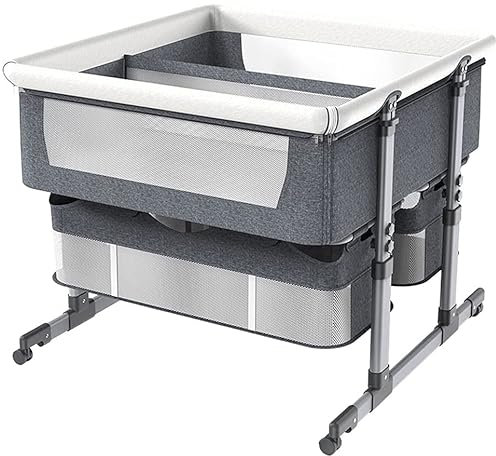 Twin Sleeper Stubenwagen Beistellbett Babybett Schläfer Mit Eltern Höhenverstellbare Überwachung Visuelle Rasterstummschaltung Universalrad Baby Stubenwagen Mit (Dunkelgrau)