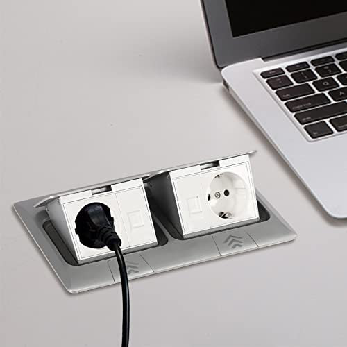 Enchufe empotrable para suelo, 2 zócalos + 2 redes, impermeable, para suelo y pared, de aluminio, para suelos, oficinas, escritorios, restaurantes, supermercados