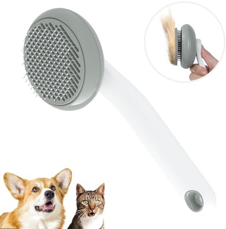 Cat Brush for Shedding, Pet Grooming Self Cleaning Slicker Brush for Cats & Dogs, Grey