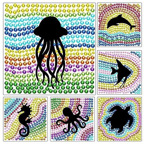 ORIGACH 6 Stück Meerestiere Sonnenfänger Diamant-Malset DIY Sonnenfänger Fenster Bastelset für Anfänger DIY Sonnenfänger Diamant Malerei Kunsthandwerk Kits Geburtstagsgeschenk