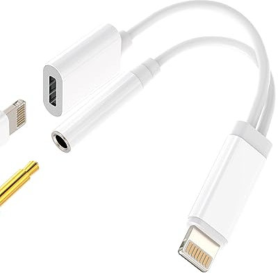 Adaptateur Ecouteur iPhone(2en1)chargeur Cable Certifié Apple MFI Jack Lightning vers 3.5 mm Casque Prise Accessoire pour 14 13 12 11 Pro Max 7 8 Plus X SE XS XR Ipad Air Câble Voiture Audio Écouteur