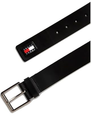 Tommy Jeans Herren Gürtel aus Leder, Schwarz (Black), 110 cm