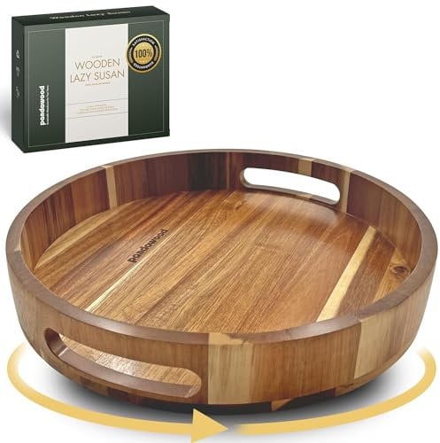 PANDAWOOD Lazy Susan de Madera para encimera, Plato Giratorio Grande Lazy Susan de 12 Pulgadas para gabinete, Madera de Acacia Lazy Susan para Mesa de Comedor y Bandeja de encimera de Cocina, Bandeja