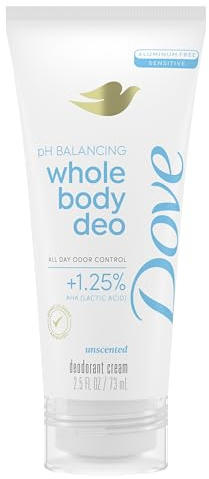 Dove Whole Body Deodorant Aluminum Free pH Balancing Cream Deodorant Unscented for 72h Odor Control 2.5 oz