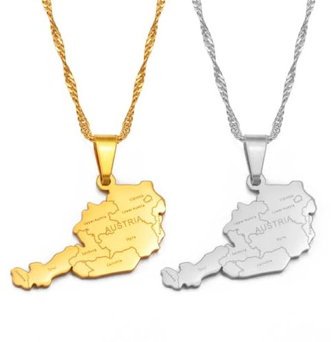 Micneial Länderkarte-Flagge-Anhänger, Österreich-Karte Mit Städten, Anhänger, Halsketten, Österreich-Karten, Schmuck, Länderumriss, Schlüsselbeinkette, Halsband, Halskette, Schmuck, Symbol-Halskette,