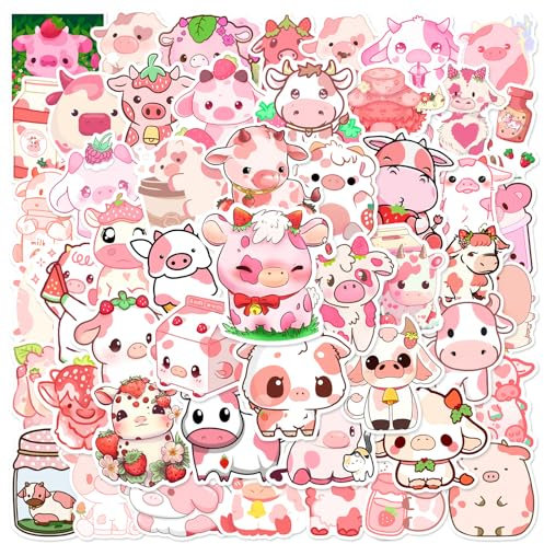 AUCEKO 50 Stück Kühe Aufkleber Pack Cow Sticker Set wasserdichte Vinyl Sticker für Laptop Kinder Autos Motorrad Fahrrad Skateboard Gepäck Koffer Computer Aufkleber Graffiti Decal