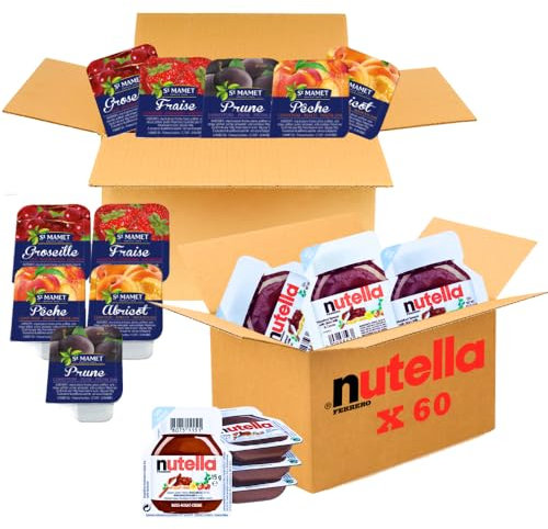 St MAMET/NUT | Assortiment de 120 Barquettes de Pâte à tartiner, Confitures et Gelée | Portions individuelles pour varier les plaisirs au petit déjeuner et au goûter