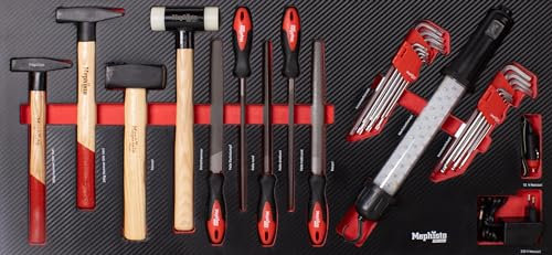 Mephisto Werkzeugeinlage Werkzeug Set Pro Line Werkstattwageneinlage inklusive Chrom-Vanadium Werkzeug Hammer, Feilen, Lampe in Soft Inlay in Carbonoptik
