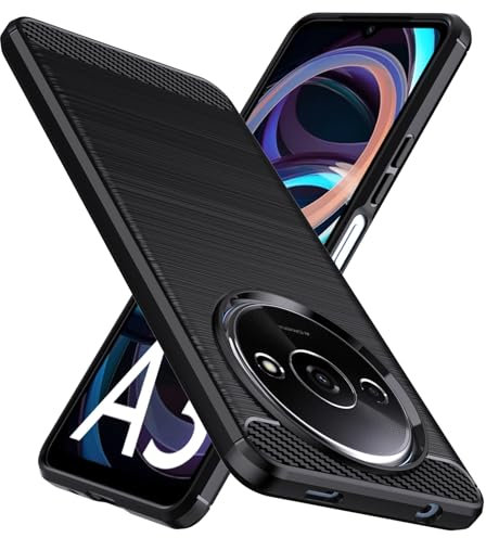 Natbok Military-Grade Shockproof Xiaomi Redmi A3 Phone Case, Carbon Fiber Texture TPU Slim Anti-Scratch Cover, Black