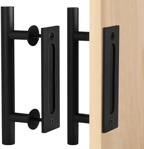 DBREAKS 30cm Noir poignee de porte coulissante, 2 Pièce Poignée Porte Grange, poignee de porte interieur, poignee porte coulissante, avec Accessoires de Montage, pour portails, garages, armoires