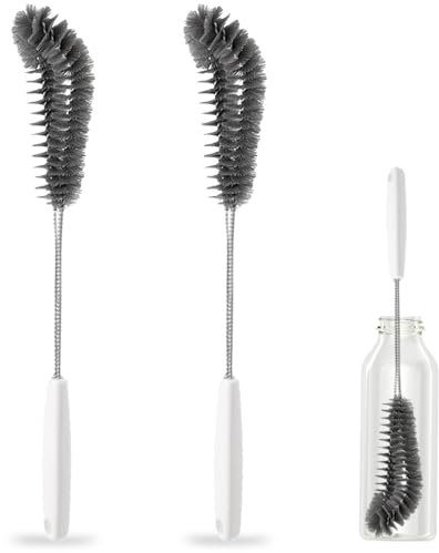 Lot de 2 brosses de nettoyage flexibles de 40 cm pour cuisine et salle à manger – Parfait pour les biberons, les bouteilles de sport, les verres, les tasses, les bocaux et les verres à pied