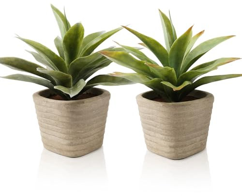 YVONNEYI 2 plantas artificiales de 29 cm, plantas artificiales de agave, plantas suculentas para sala de estar, baño, dormitorio, cocina, mesa, oficina, habitación, decoración