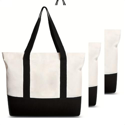 Greentique Tote bag de lona refinado (3, Negro/Natural (XL, 51cm))