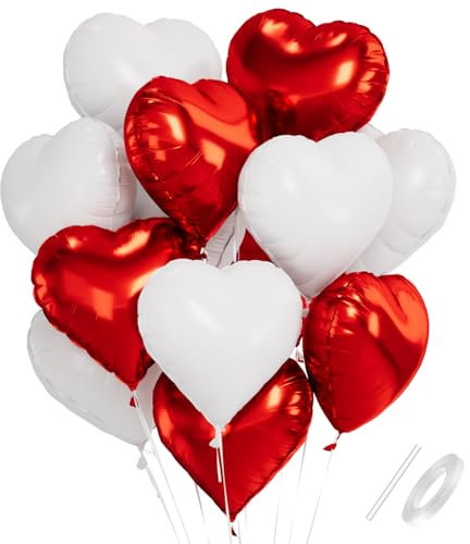 Herz Folienballon Rot Weiss, 18 Zoll Herzluftballons Rot Weiß, Herz Luftballon Helium, Herzform Folienluftballon, Herzballons Hochzeit Romantisch Deko, Geburtstagsdeko Valentinstag Party
