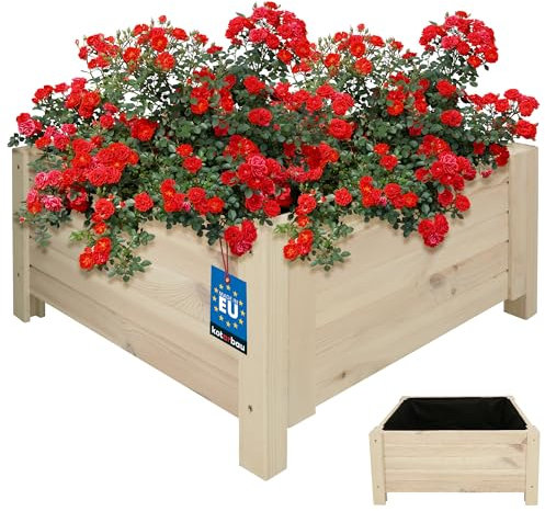 KOTARBAU® Pot de Fleurs Jardinière Bois Extérieur de 60 x 60 cm Blanc |Boîte de Jardin pour l'Extérieur |Bac Bois à Fleurs |Jardinière Bois Extérieur |Support pour Plantes de Balcon |Jardinière Bois