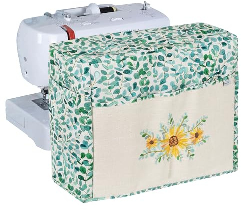 Hobby Gift Sewing Machine Cover with Pockets - Protective Cover Against Dust, Includes Pockets for Sewing Machine Accessories, Fits Most Standard Machines - 33.5 x 44 x 21cm, Eucalyptus