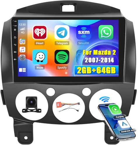 Hikity [2+64GB] Android 15 Autoradio für Mazda 2 2007-2014 Radio CarPlay Android Auto Wireless 9 Bildschrim Auto Radio, Bluetooth, Mirror Link, GPS WiFi FM RDS SWC EQ