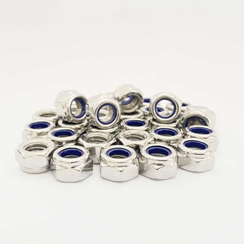 20 Stück Edelstahlmutter m10, 6 kant muttern edelstahl, nylstoppmuttern DIN985，A2 V2A Sechskant Edelstahlmutter Stoppmuttern Kontermuttern Set，Metrisch Sechskantmutter,nut 10mm