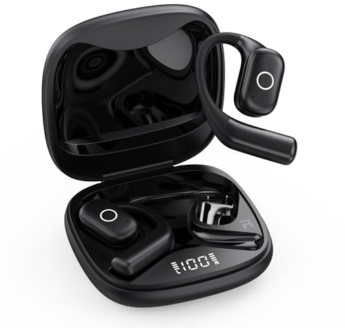 Ear Buds Open Ear Headphones Wireless Earbuds 80Hrs Playtime Bluetooth Ear Buds with Earhooks Bluetooth 5.4 Touch Control Air Conduction Sport Headsets IPX7 Waterproof Earphones for Running (A-Black)