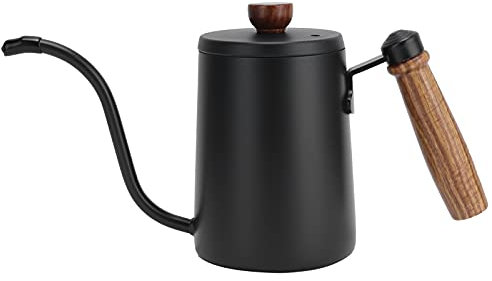 Qukaim Cafetière goutte à goutte de 600 ml, cafetière goutte à goutte en acier inoxydable 304 avec poignée en bois, cafetière noire pour infuser et servir du café
