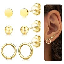 3 Paires Boucles d'Oreilles Argent 925 pour Femme Plaquée Or 14 Carats Hypoallergéniques Petites Clou d'Oreilles Ensemble Boucles d'Oreilles pour Plusieurs Piercings Oreille Cartilage