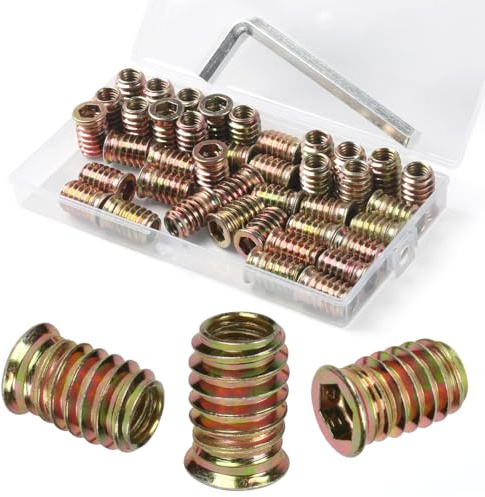 BOUMVID Tuercas Hexagonales Insertos M8 x 15mm, 40 Piezas Roscadas Tuercas de Rosca, Hexagonal Remaches Imanguitos Roscado, Nsertos Roscados Tuerca Inserción Cabeza Plana, para Muebles de Madera