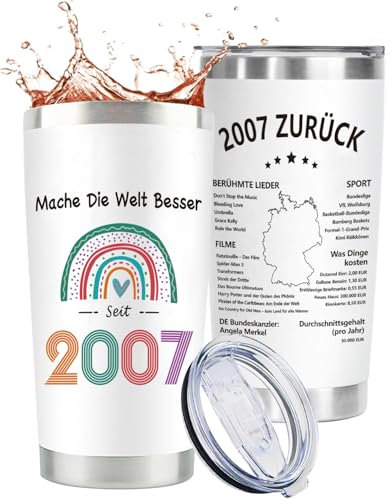 Geschenk 18 Geburtstag Mädchen - Edelstahl-Thermosbecher Geschenk 18 Geburtstag Mädchen, Idee Reisebecher Von 2007 Für Eine Freundin, Tochter, Kollegin Oder Verwandte